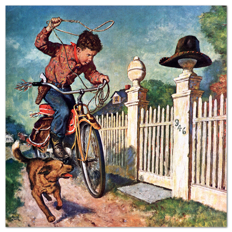Giocando ai Cowboy - Square Painting on Glass