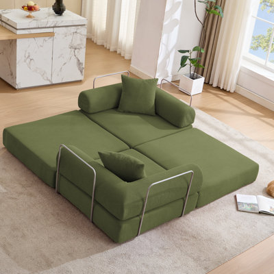 Modular Convertible Sofa Bed For Small Spaces, No Assembly Required, Corduroy Upholstery With Removable Armrests And Fixed-Shape Frame
