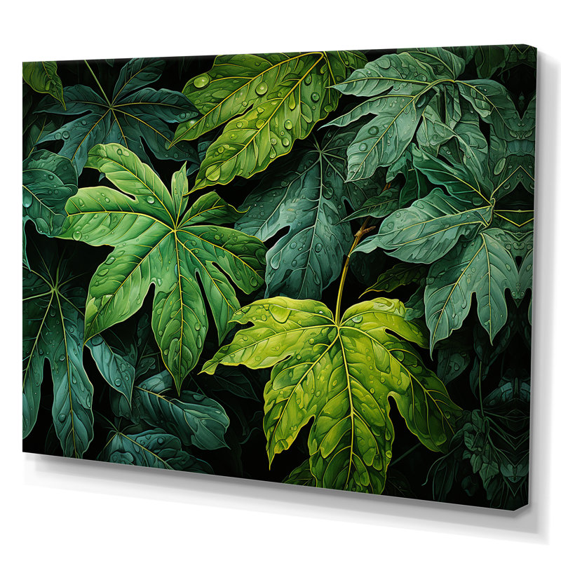 Toile émeraude, forêt tropicale, feuilles I sur toile, Toile tendue, H 24 po x l 32 po x P 1 po