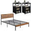 Ensemble de chambre à coucher de style campagnard industriel 3 pièces, lit plateforme en bois et 2 tables de chevet, cadre de lit double avec tête et pied de lit, table de chevet avec tiroirs et tablette ouverte, aucun sommier nécessaire-477613438-478578883