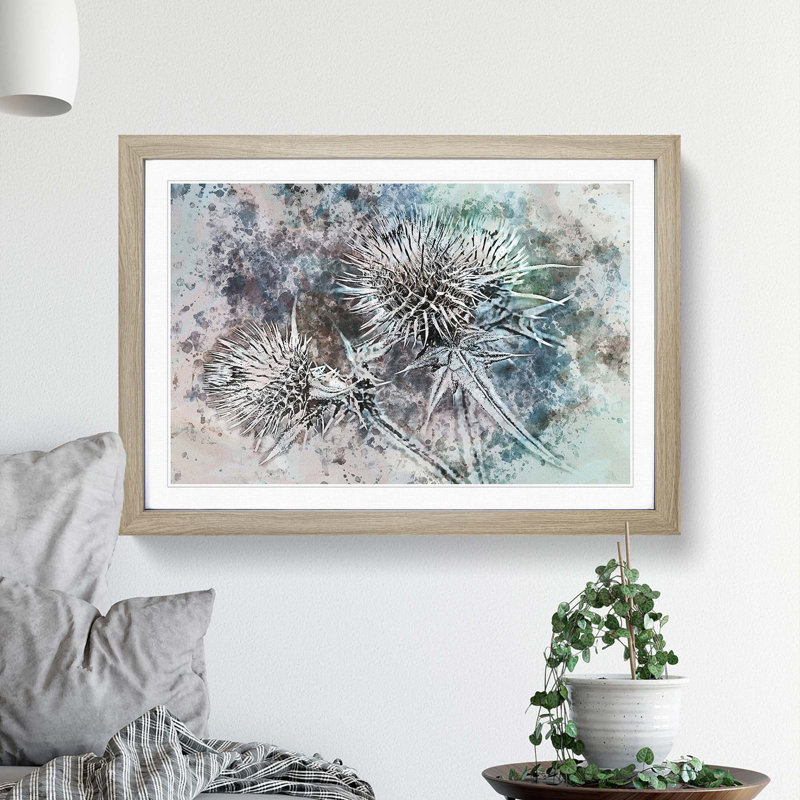 Thistle Flower in Abstract - Framed Print, 50cm H x 76cm W x 2cm D, Oak