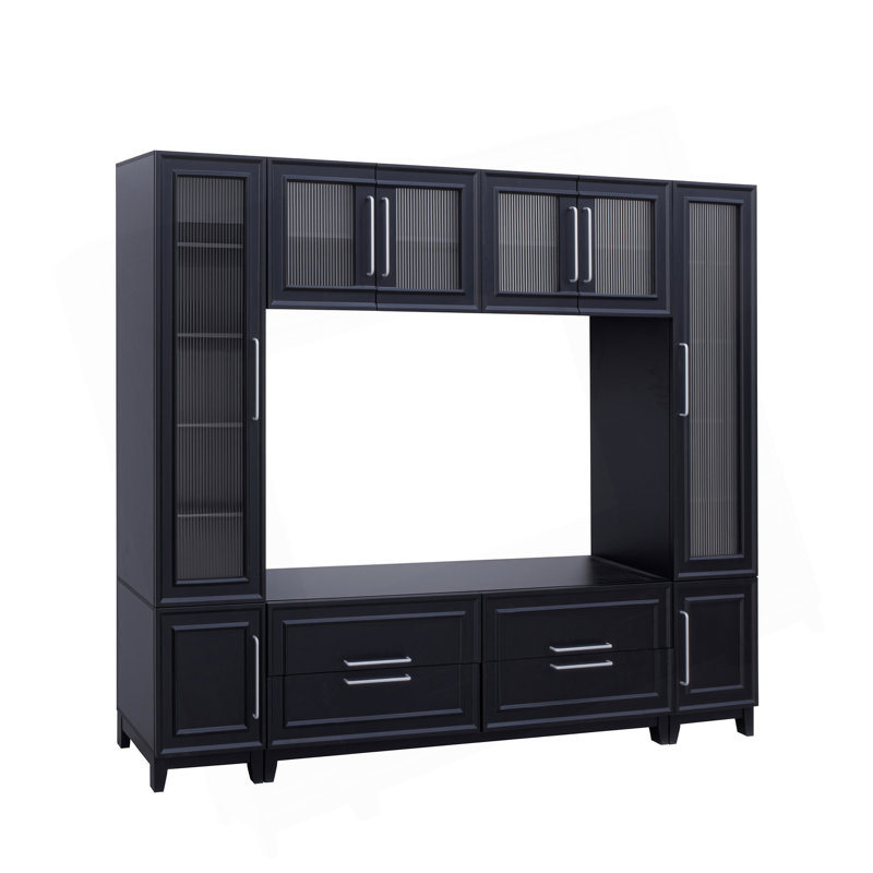 Meuble audio-vidéo mural avec portes en verre pour téléviseur de 75 po ou moins VIBE HAUS, Black