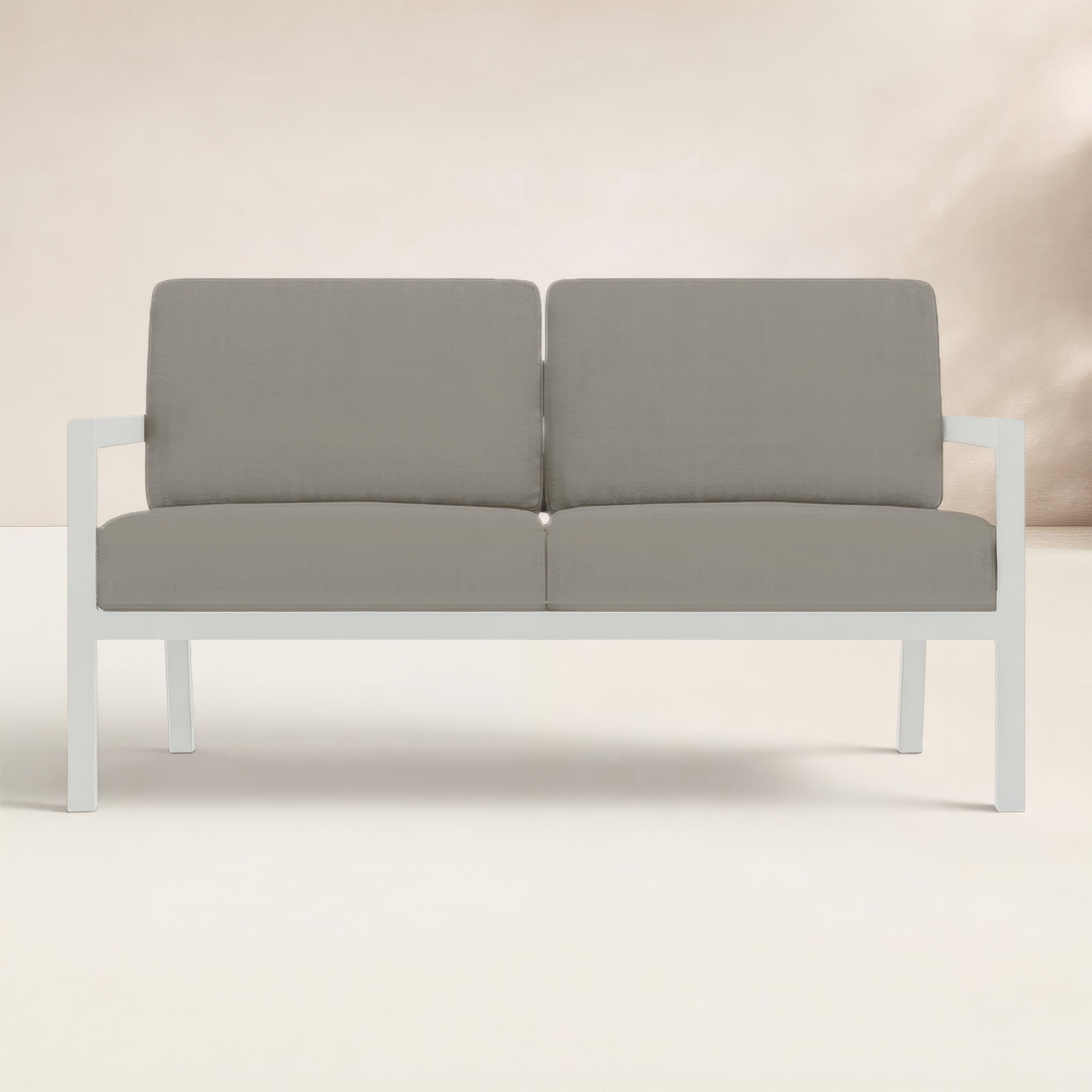 Vivant 56.25" Wide Outdoor Loveseat with Sunbrella® Cushions, White, Canvas Charcoal Sunbrella® Canvas