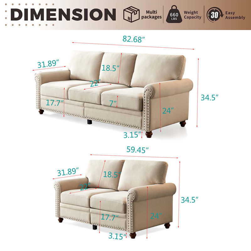 Ensemble de salon 2 pièces Adriyanna, 100 % polyester beige