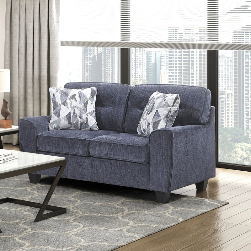 Causeuse en tissu de chenille durable avec coussins décoratifs 1pc, Bleu