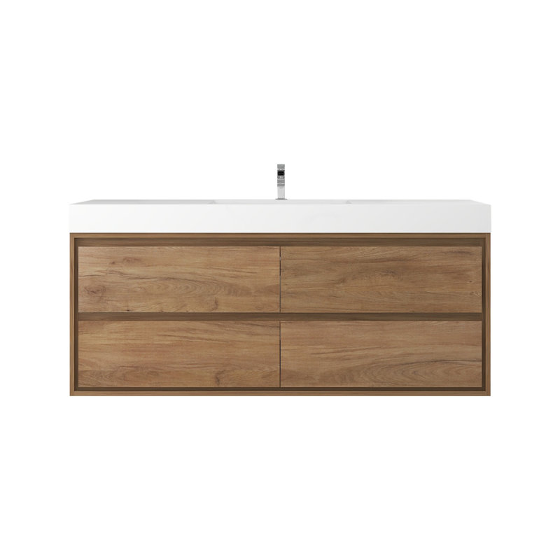 60'' Single Bathroom Vanity with Acrylic Top, White Oak