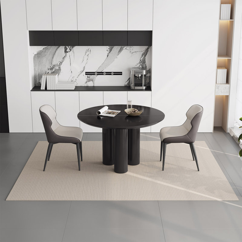 46.06" Modern Round Black Dining Table Set with 2 Chairs for Kitchen, Bar, Living Room, Small Space