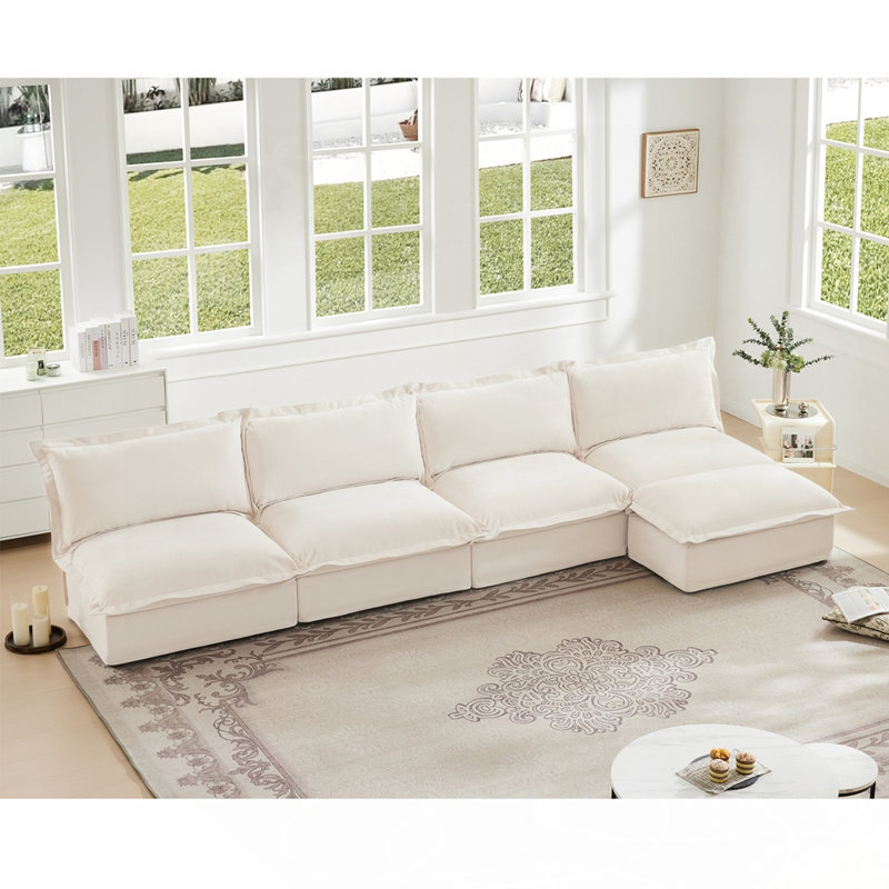 Canapé modulaire confortable pour repose-pieds, Crème, crème