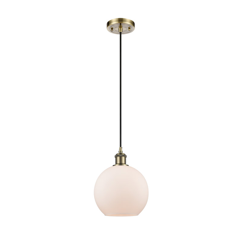 Luminaire suspendu sphère 1 lumière Baptista, Ampoule non incluse, Blanc mat, Laiton antique