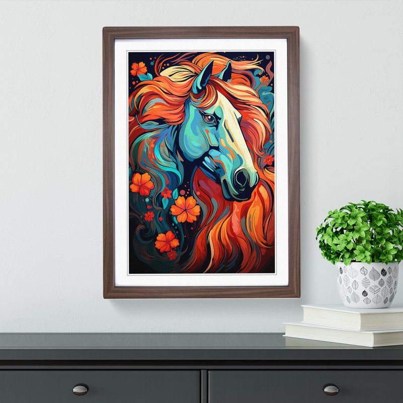 Horse Line No.2 - Framed Print, Walnut Framed, 64cm H x 46cm W x 2cm D