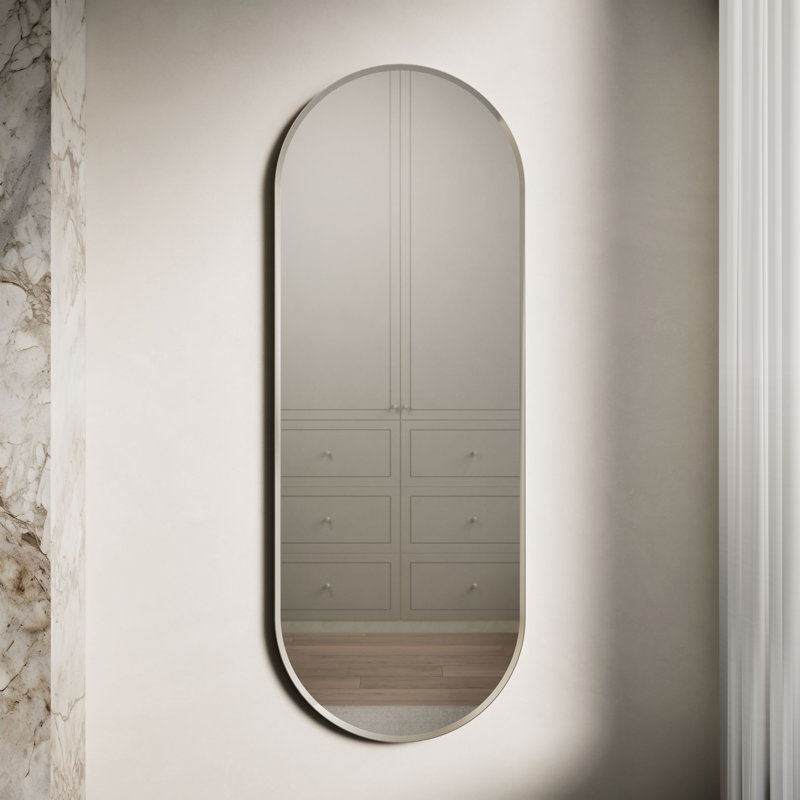 Essential Decorative Bathroom / Vanity Mirror, Brushed Nickel, 60" x 22"