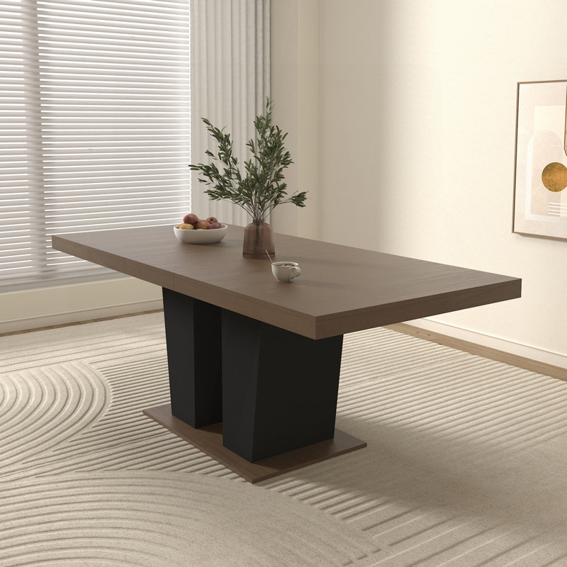 Table de salle à manger extensible pour 4 à 10 personnes - aspect bois vieilli avec base à double piédestal