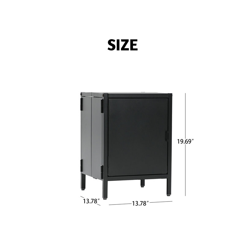 Foldable Metal Night Stand Side Table Cabinet, Black