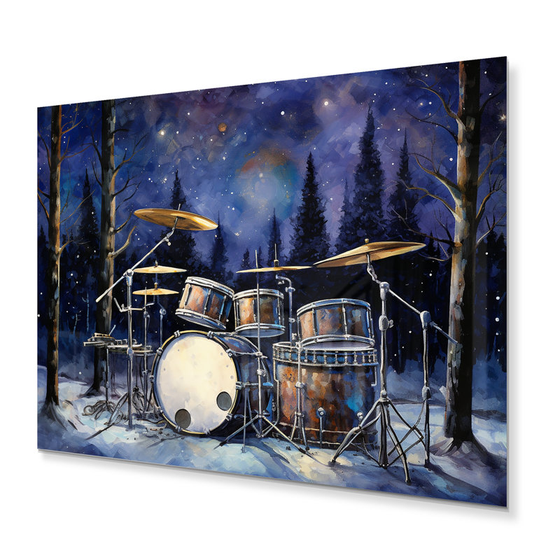 «Music Drums In Winter I» sur métal, H 12 po x l 20 po x P 1 po