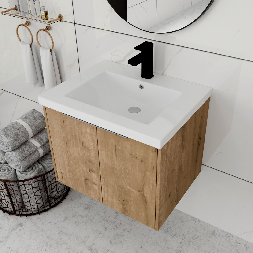 Argyl 24"Single Sink Wall Mounted Bathroom Vanity, Floating Vanity with 2 Doors and White Resin Sink Top Wrought Studio™
