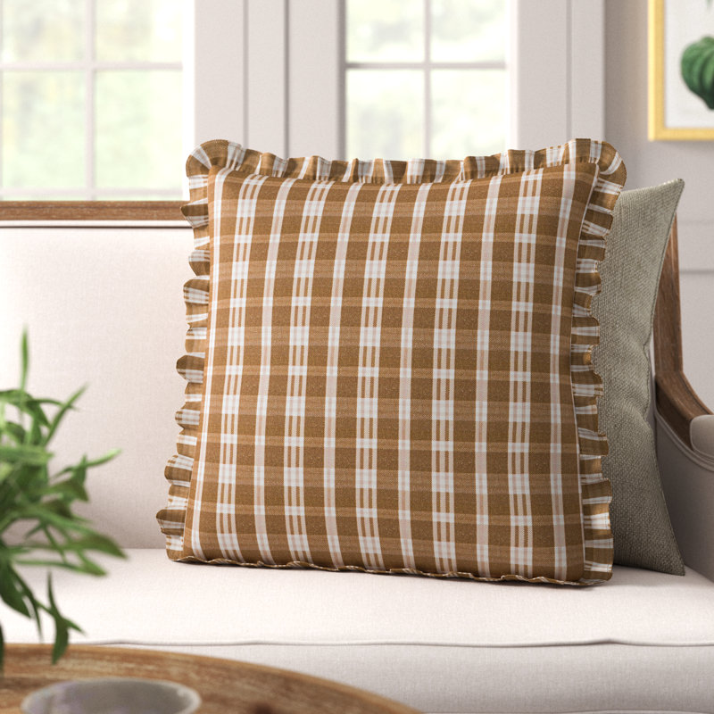 Zeppelin Plaid Cotton Reversible Throw Pillow, 18" x 18", Polyester/Polyfill, Brown/Beige Plaid