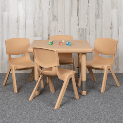 Goddard 24" Square Plastic Height Adjustable Activity Table Set with 4 Chairs