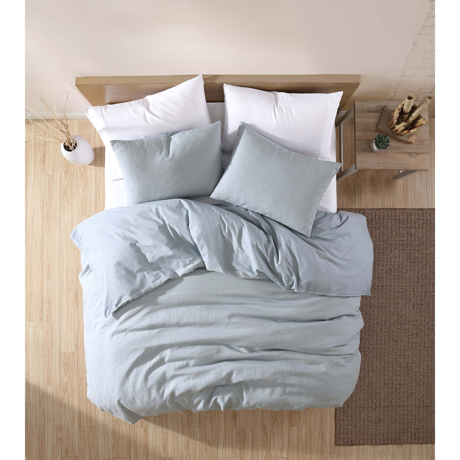 Luca Duvet Cover Set, Blue, Queen Duvet Cover + 2 Queen Pillowcases