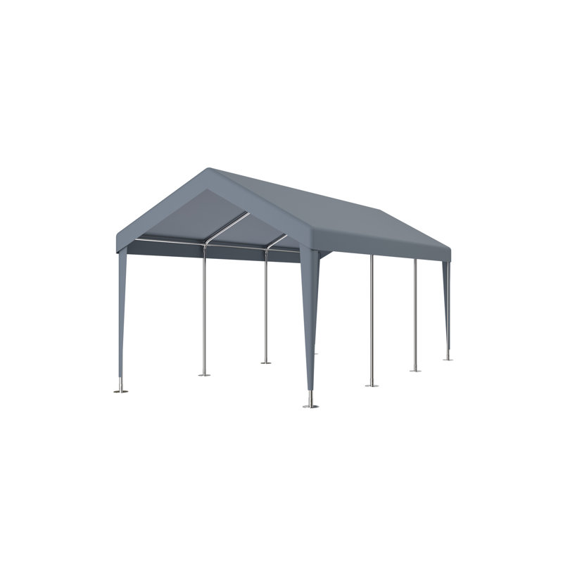 Abri d'auto 10 x 20 pi avec cadre robuste, 2 portes, 4 fenêtres d'aération, gris pour abri d'extérieur 10 pi x 20 pi en acier galvanisé portatif