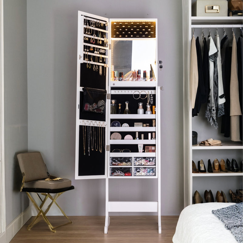 Armoire à bijoux avec miroir Dharmendr, Blanc