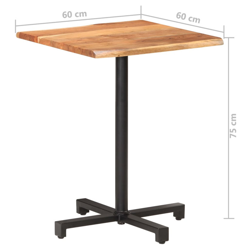 Bistro Table Square Solid Acacia Wood, 29.53" H x 23.62" W x 23.62" D, Oak