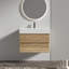 Meuble-lavabo mural de style Mid-Century moderne, grille en chêne, double tiroir, structure en matériau de qualité E1, quincaillerie silencieuse qui fonctionne, sélection, action de tiroir-303095149