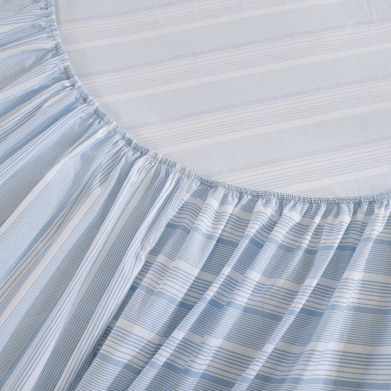 Tommy Hilfiger Printed Percale Cotton Sheet Set, King Sheet Set with 2 Pillowcases, Light Blue Striped