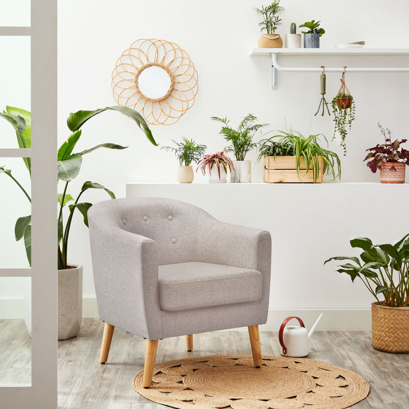 Fauteuil capitonné large de 27,2 po Dreer, Mélange de coton beige