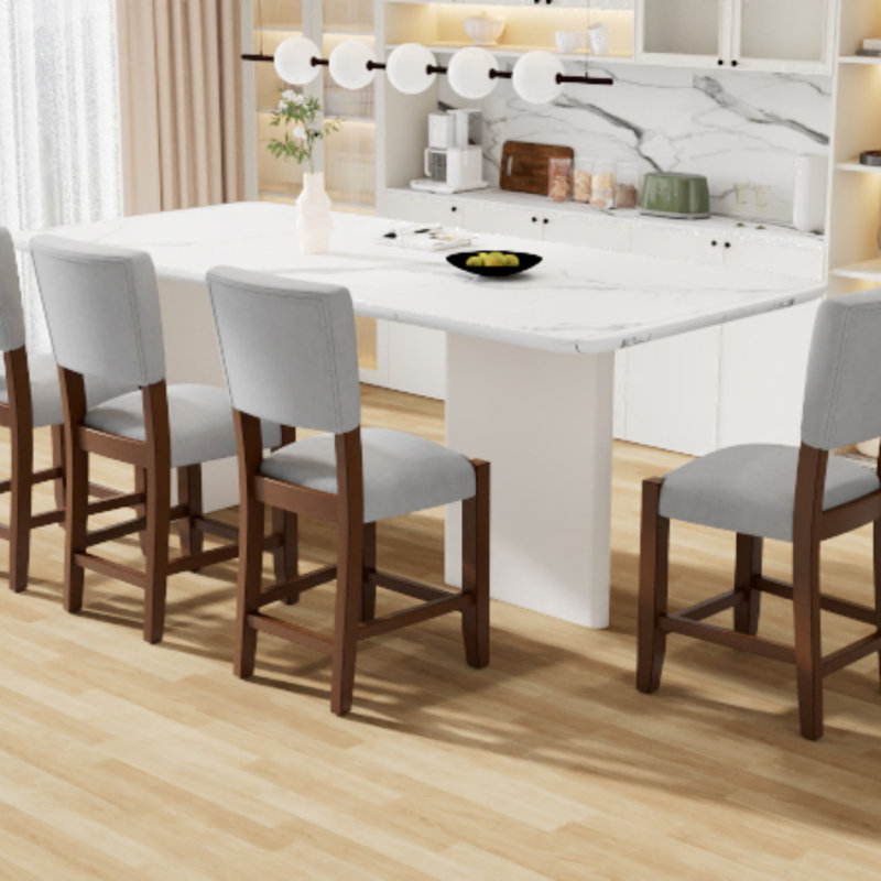 Ensemble de 4 tabourets de bar de style Mid-Century, rembourrés de lin confortable avec des pieds en bois massif pour la cuisine et la salle à manger, tabouret de bar