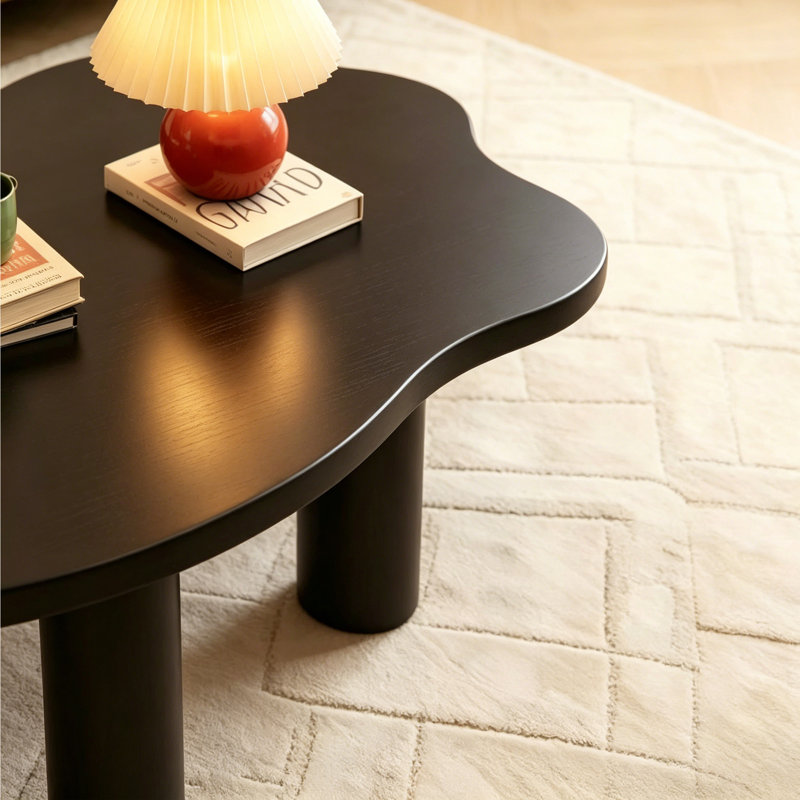 Table basse en bois de style nordique., H 15,7 po x l 55 po x P 27,5 po, Noir