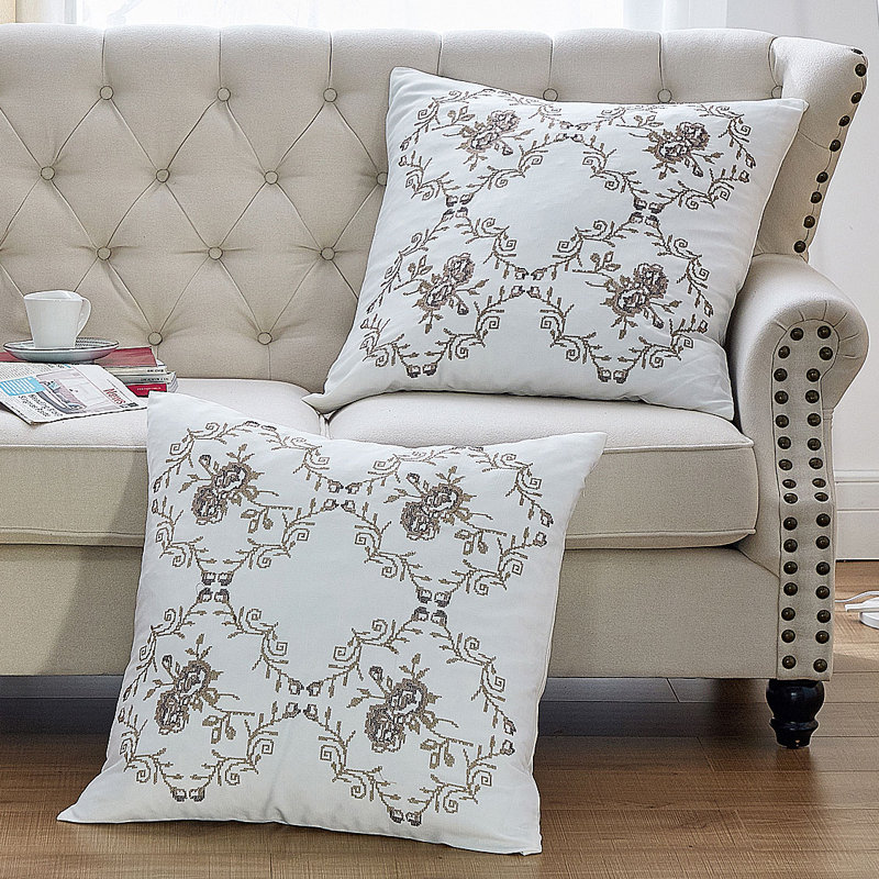 Floral Square Euro Cushion Cover, Taupe