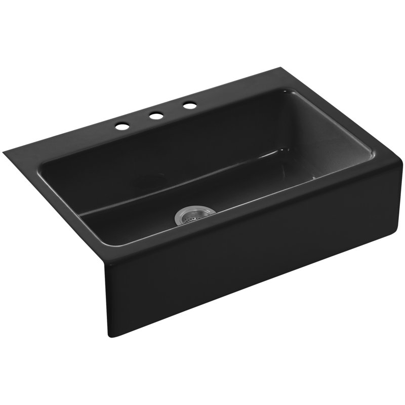 Évier de cuisine à tablier frontal L 33 po x l 22 po Dickinson®, 3 trous, Noir