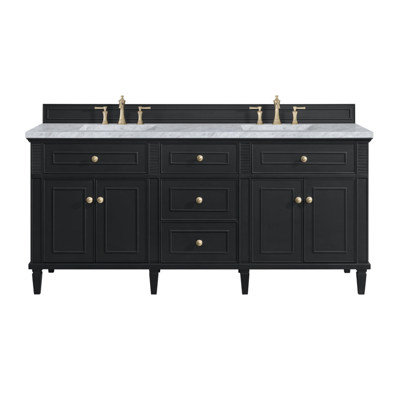 Lorelai 72'' W Double Vanity, Black Onyx, Carrara White, 8" Widespread