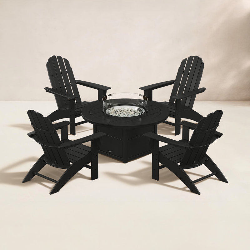 Ensemble de conversation 5 pièces Vineyard Curveback Adirondack avec foyer, Noir