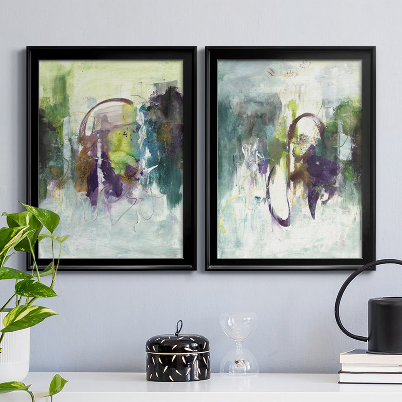 Déplacement sur I - ensemble de 2 peintures sur toile encadrées, H 24,5 po x l 18,5 po x P 1 po, Noir