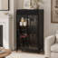 Armoire de rangement de 47,6 pouces de hauteur en métal avec portes en verre et plateau rabattable, présentoir à 4 niveaux avec tablettes ouvertes pour différentes pièces