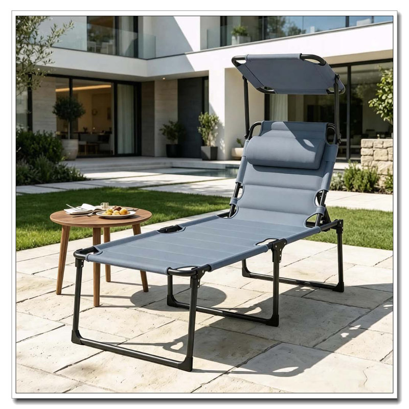 Chaise longue d'extérieur pliable avec parasol