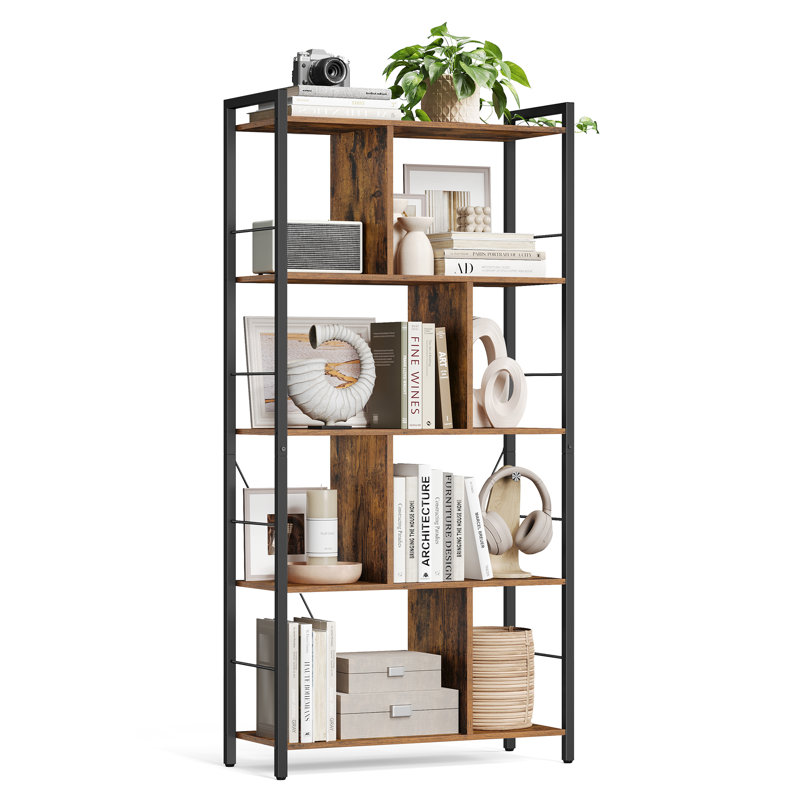 Aleksej Metal Standard Bookcase, Brown, (4 Shelves) 150"H x 74"W x 30"D