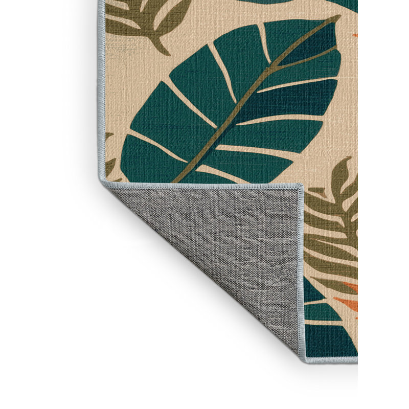Tapis hawaïen lavable à feuilles stylisées, Rectangle 4pi x 6 pi
