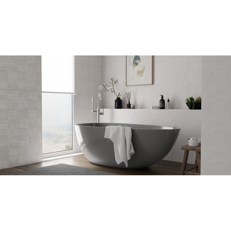 Badeloft 66.9" x 33.5" Freestanding Soaking Stone Resin Bathtub with Overflow and Drain BW-01-L-GGRY in Glossy Gray