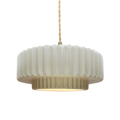 Luminaire suspendu tambour 1 lumière Gela - Cordon torsadé beige - DEL intégrée