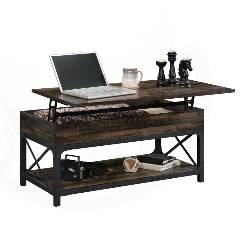 Table basse à plateau relevable, finition brune