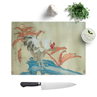 Tempered Glass Rooster & Flowers Chopping Board