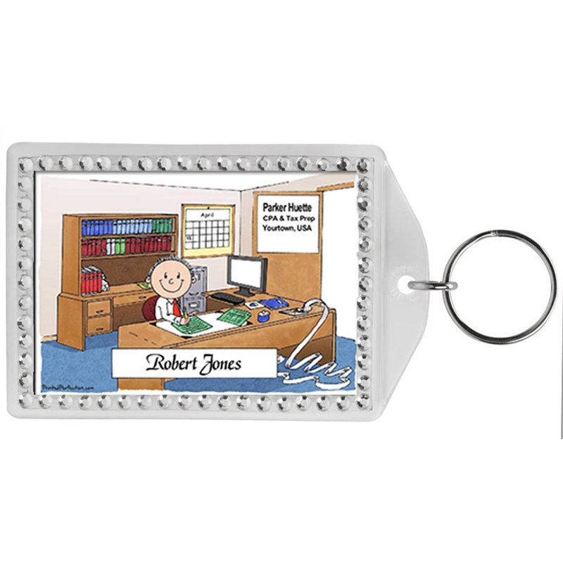 Personalized Friendly Folks Accountant - Male Rhinestone Bordered Key Chain, Yes