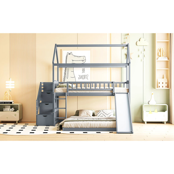 Latitude Run® Twin Over Bunk Bed With Slide - Ideal For Active ...