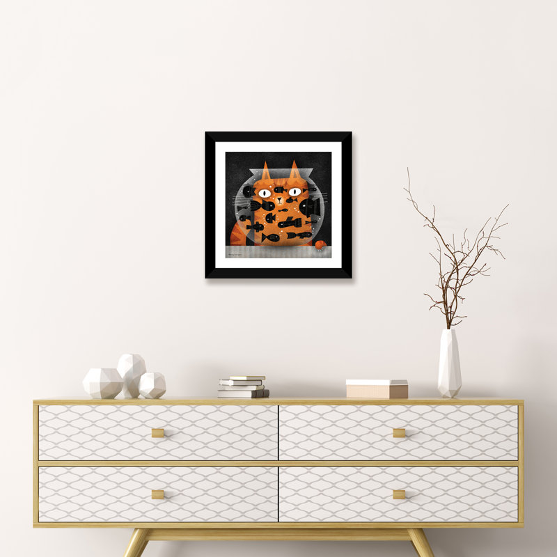 Pêche par Terry Runyan - reproduction, Papier encadré noir, Blanc, H 16 po x l 16 po x p 1 po