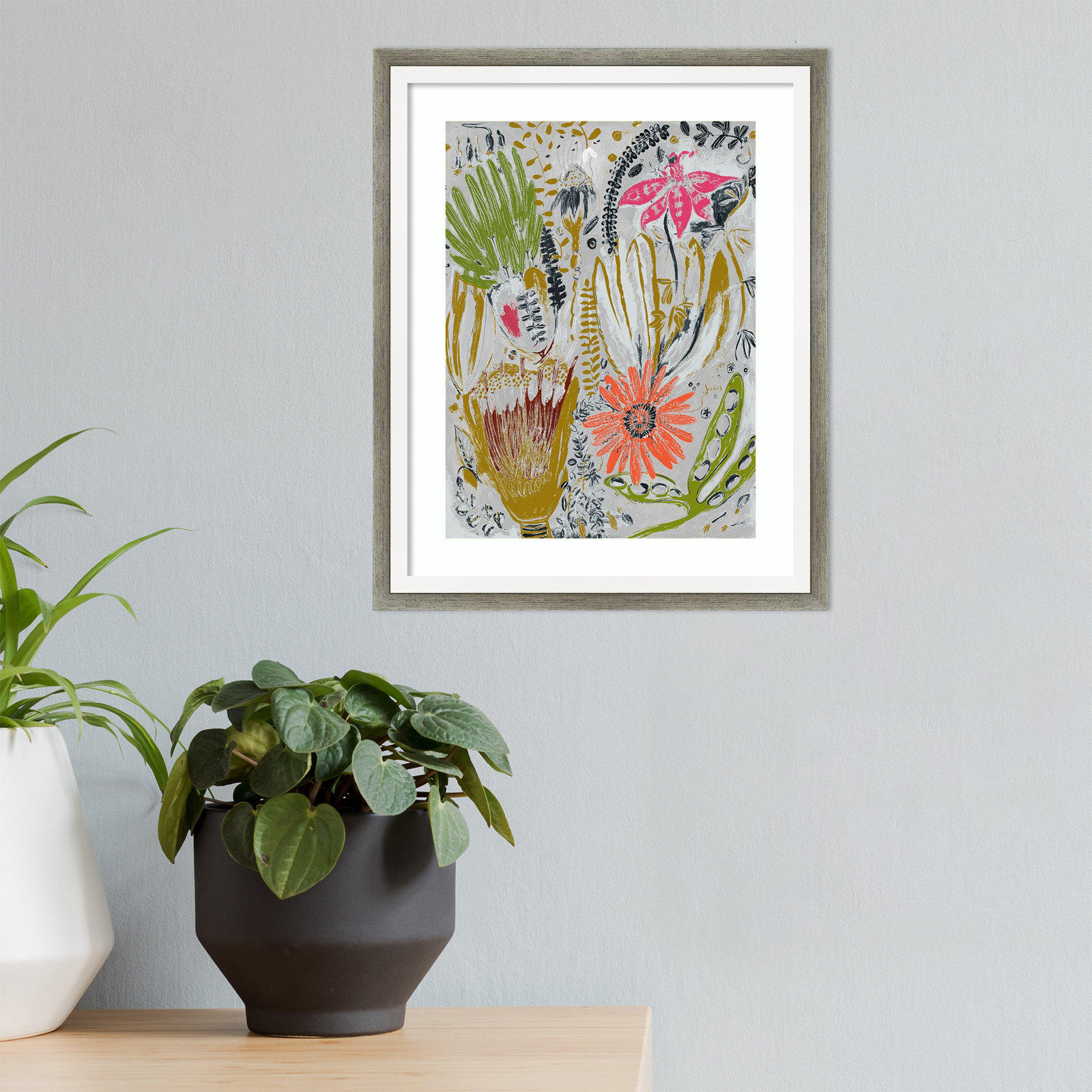 Tropical Blooms by Maya Woods, 11" W x 13" H, Gray