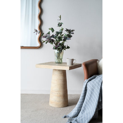 Table d'appoint Magnesium Crafted 20X20x24 ", couleur crème, plateau et piédestal carrés, pour table de chevet, vestibule, support pour plante, finition de salon contemporain, accessoire de bureau moderne arrondi