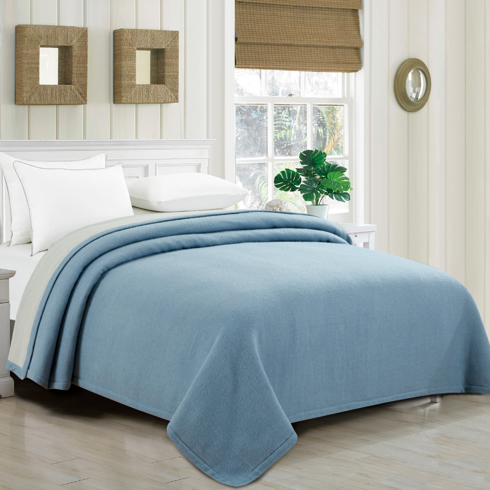Ballade Merino Wool Hand Woven Throw Blanket, King, Blue