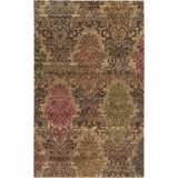 Brocade Wool Ikat Area Rug in Tan